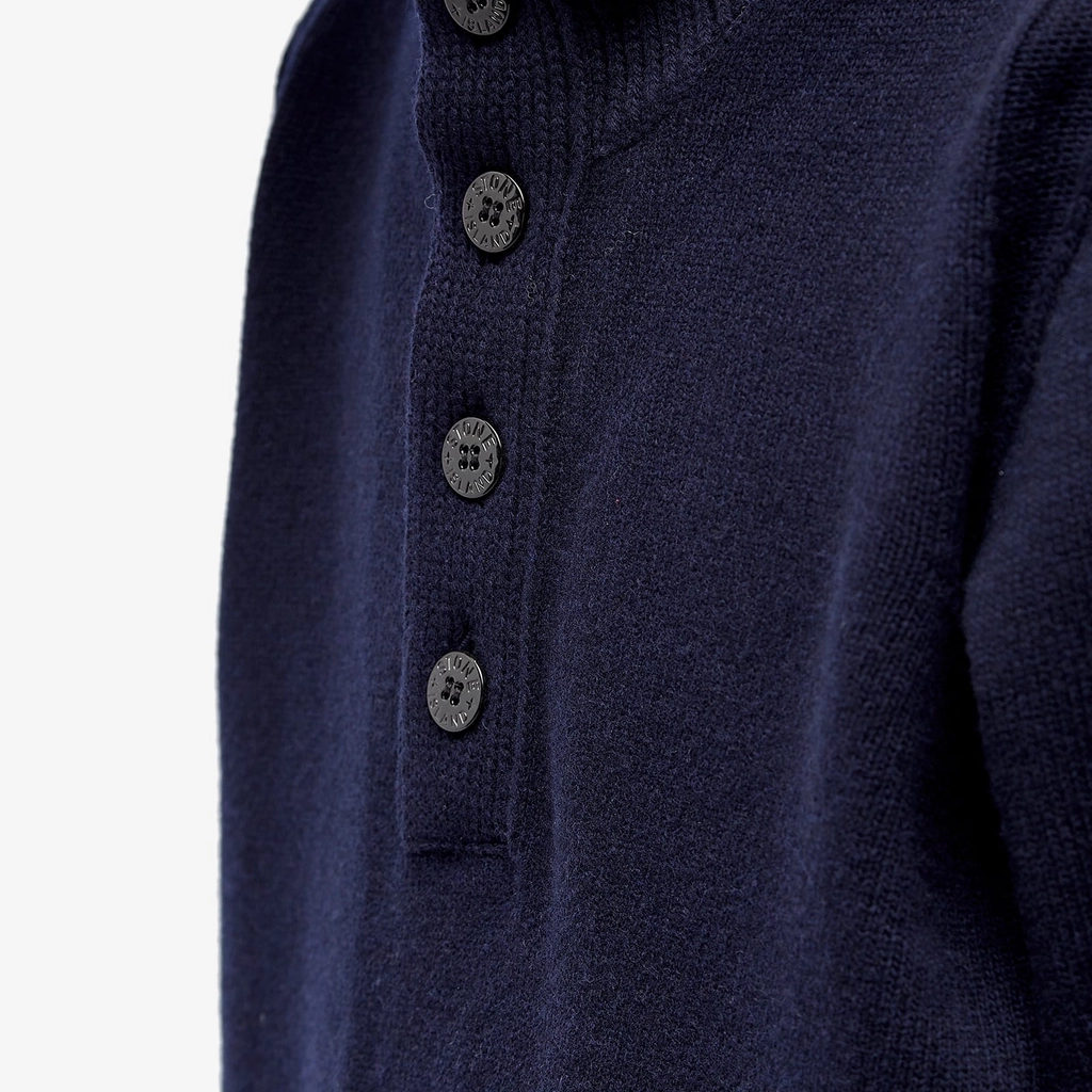 Stone Island Men's Stand Collar Button Neck Knit Navy Blue